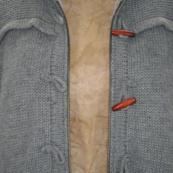 EDDIE BAUER Cardigan Hooded Wool Blend Knit Sweater Thick Neutral Gray Large - Picture 2 of 12